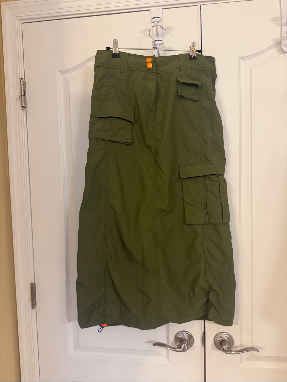 Fashion Nova Olive Green Cargo Maxi Skirt w/adjustable Orange Accent Buttons NWT